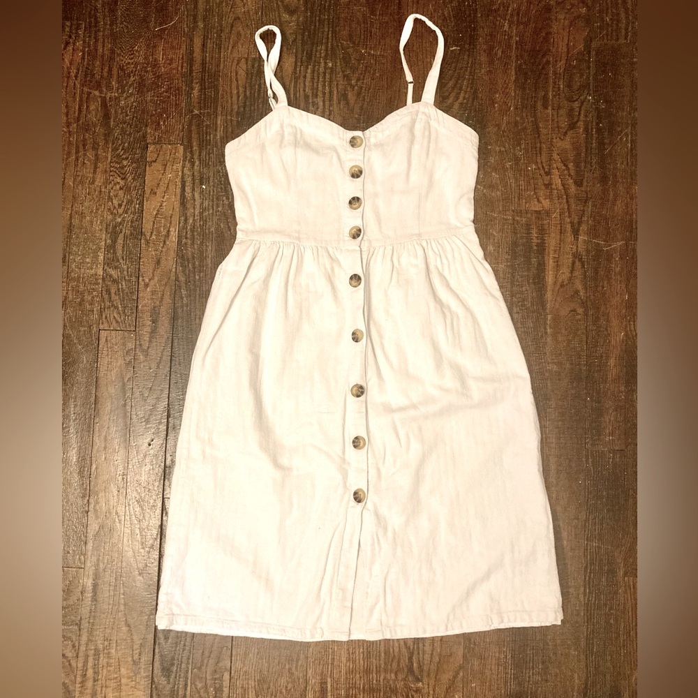 ABERCROMBIE & FITCH : Midi Dress - white linen cotton - medium petite